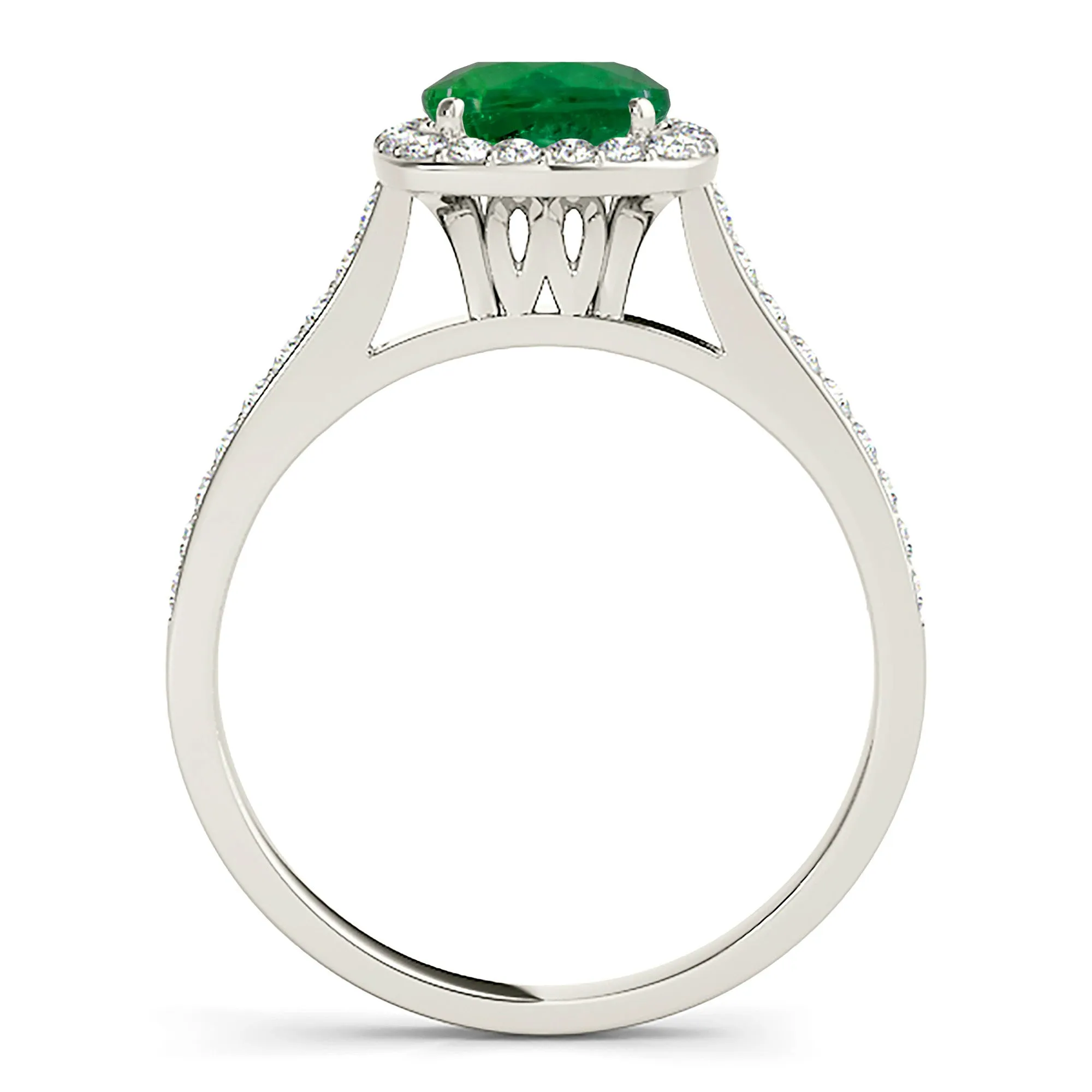 1.70 ct. Genuine Emerald Ring With Halo and Delicate Diamond Band