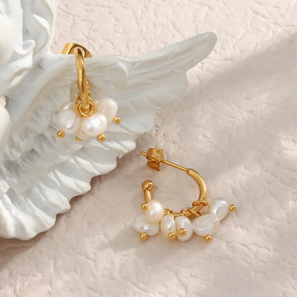 18k Dainty Pearl Droplet Dangle Earrings