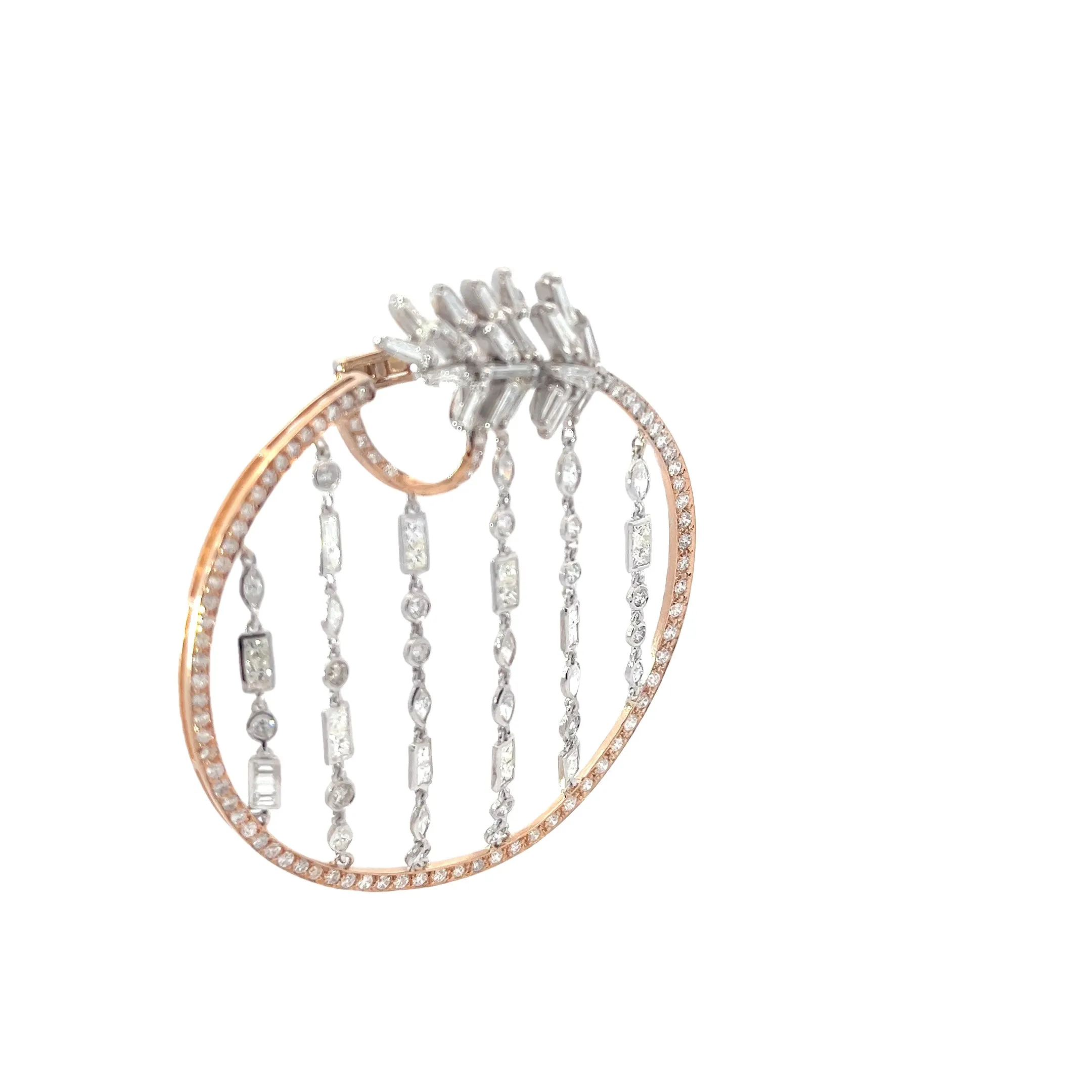 18K Rose and White Gold 2.85ct Round Pave Set in the Hoop/5.80ct Princess Cut, Marquise, Round, Assher, Pear, Baguette/2.50ct Baguette F/G VS2 Chandelier Hoops