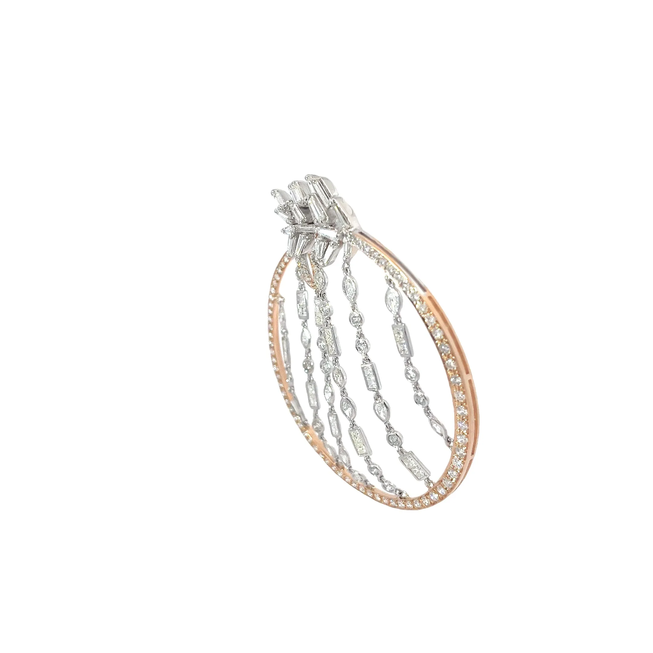 18K Rose and White Gold 2.85ct Round Pave Set in the Hoop/5.80ct Princess Cut, Marquise, Round, Assher, Pear, Baguette/2.50ct Baguette F/G VS2 Chandelier Hoops