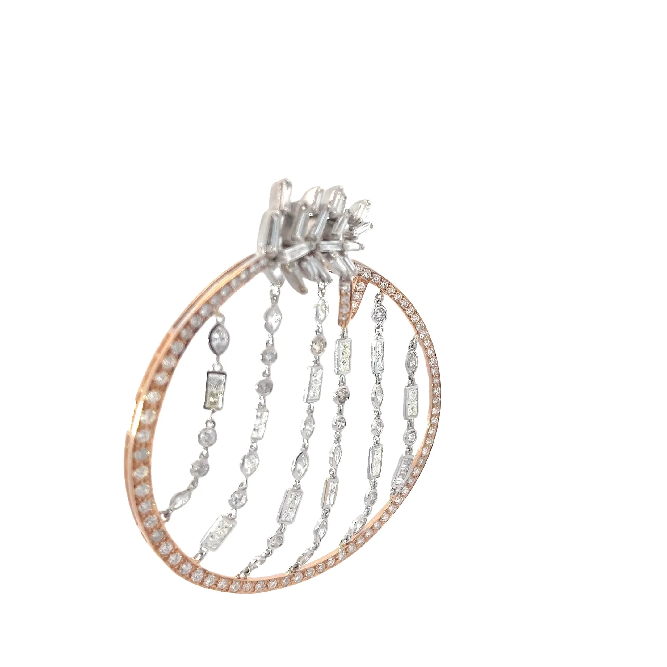18K Rose and White Gold 2.85ct Round Pave Set in the Hoop/5.80ct Princess Cut, Marquise, Round, Assher, Pear, Baguette/2.50ct Baguette F/G VS2 Chandelier Hoops