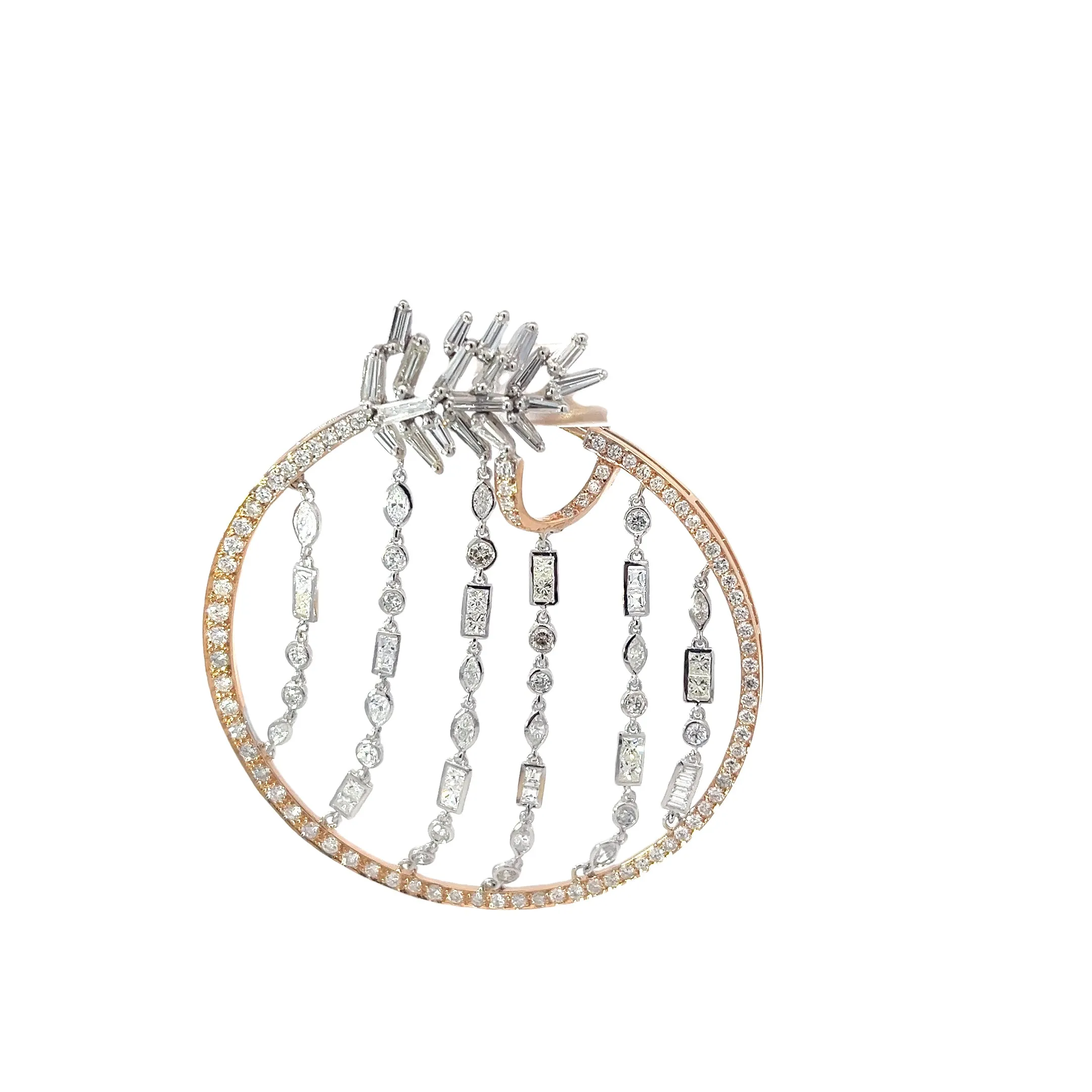 18K Rose and White Gold 2.85ct Round Pave Set in the Hoop/5.80ct Princess Cut, Marquise, Round, Assher, Pear, Baguette/2.50ct Baguette F/G VS2 Chandelier Hoops