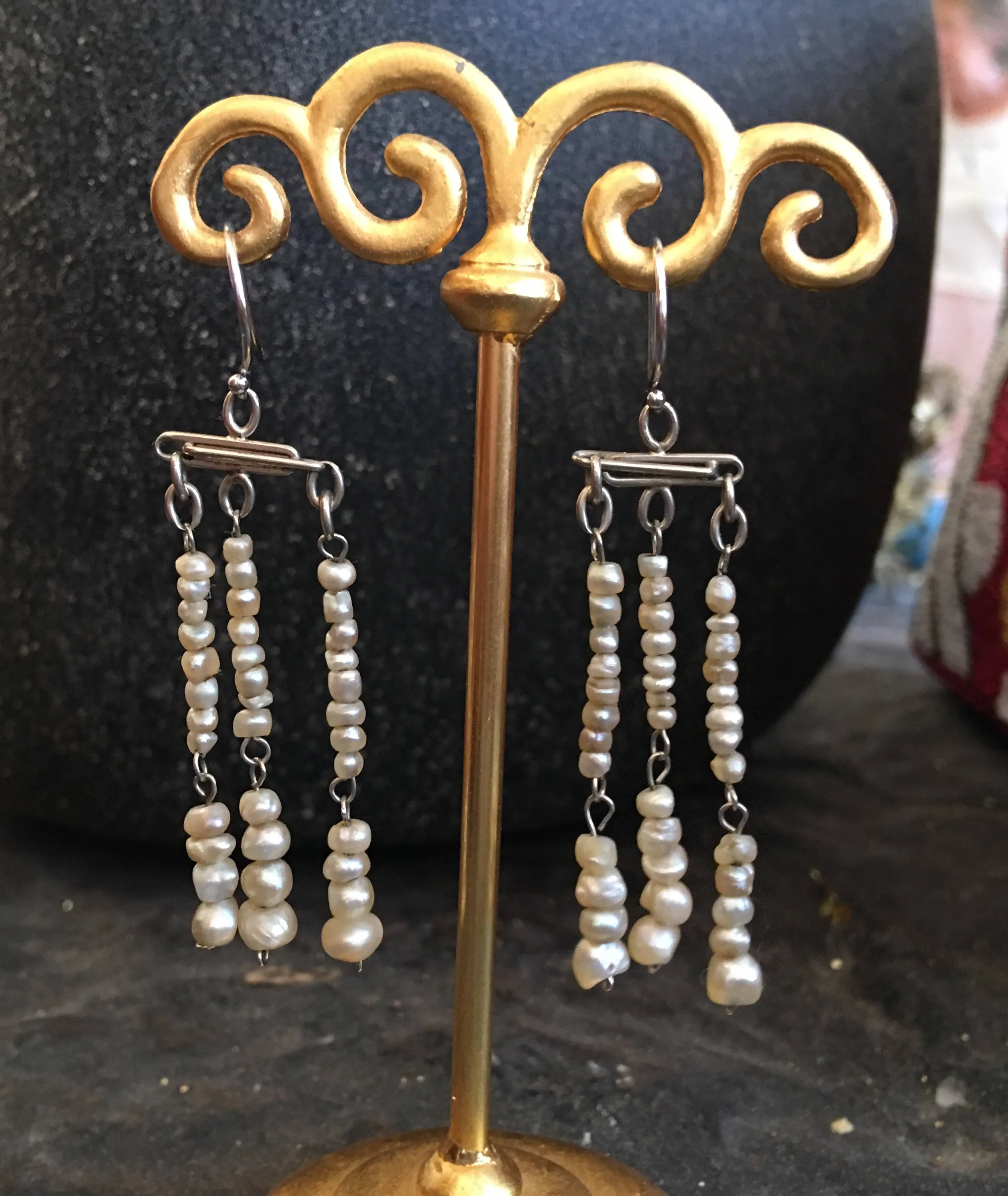 18K White Gold Natural Vintage South Sea Pearl Chandelier Earrings