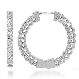 18K White Solid Gold Womens Diamond Hoop Earrings 1.50 Ctw