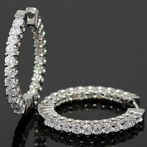18K White Solid Gold Womens Diamond Hoop Earrings 1.50 Ctw