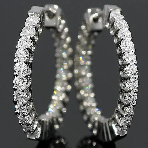 18K White Solid Gold Womens Diamond Hoop Earrings 1.50 Ctw