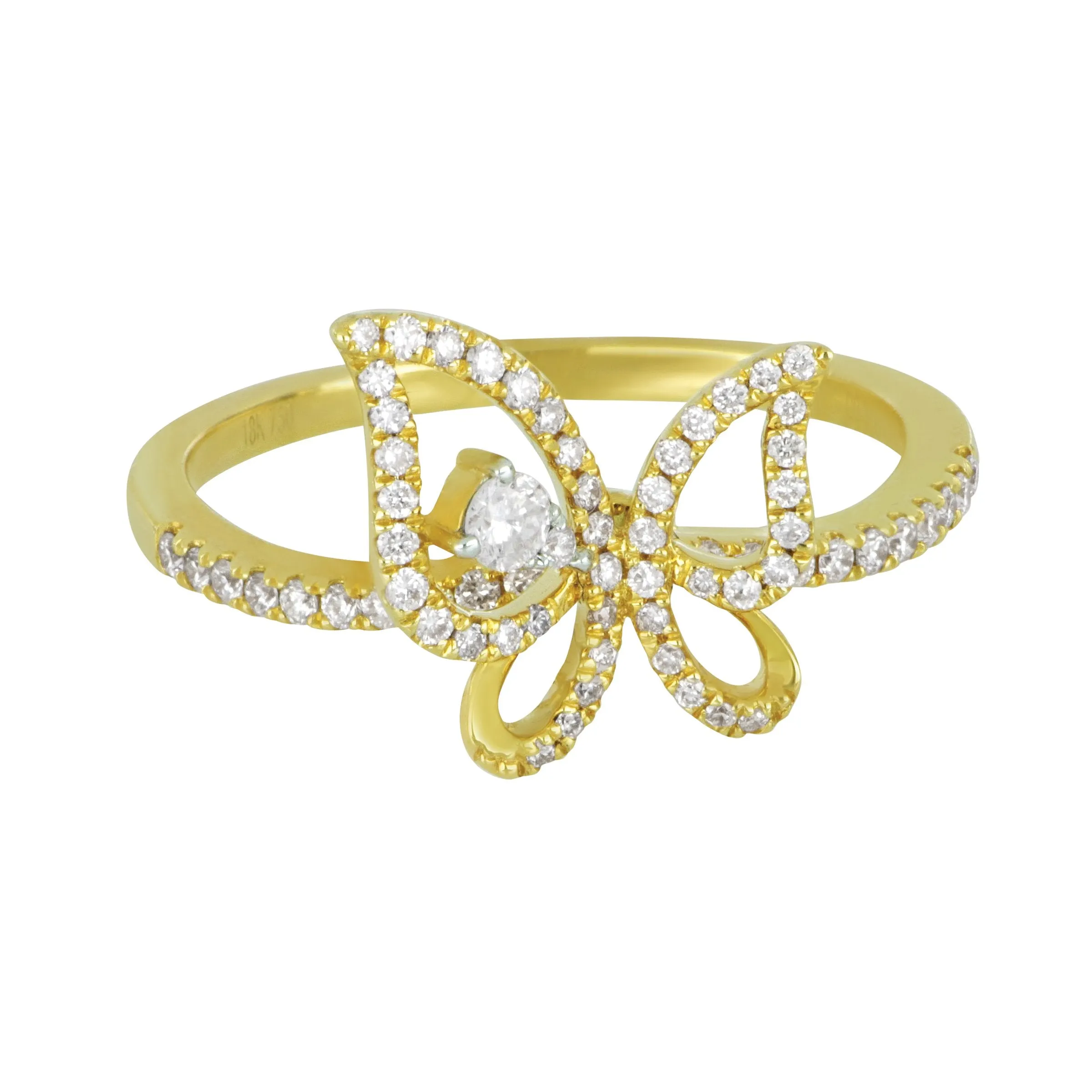 18k Yellow Gold Open Diamond Butterfly Ring Size 7, D=0.32tw