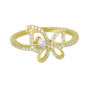 18k Yellow Gold Open Diamond Butterfly Ring Size 7, D=0.32tw