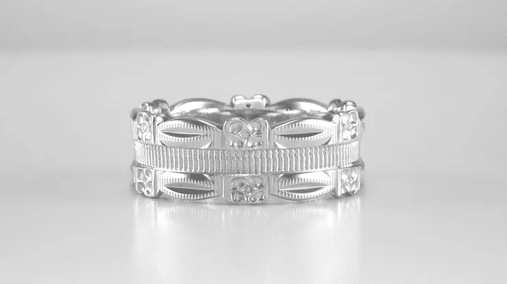 1950's Antique Style Pansy Flowers 7mm Wide Sculptural Platinum Wedding Ring