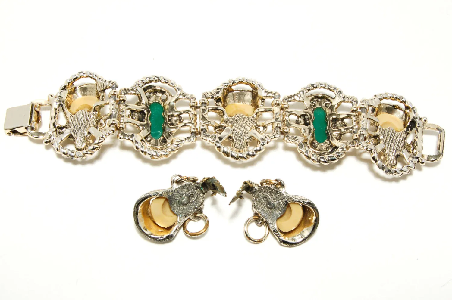 1950's Asian Princess Faces Bracelet and Earrings Set