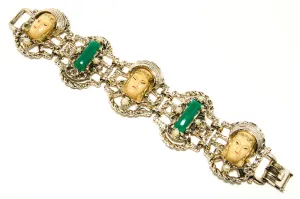 1950's Asian Princess Faces Bracelet and Earrings Set