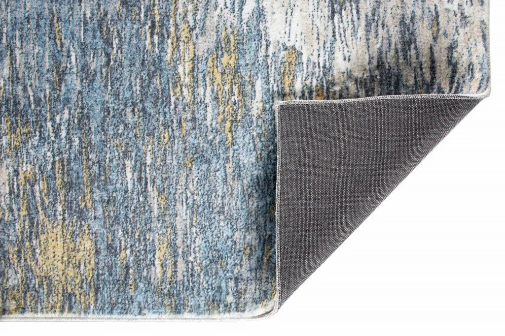 2’ x 7’ Blue Gold Abstract Painting Modern Runner Rug