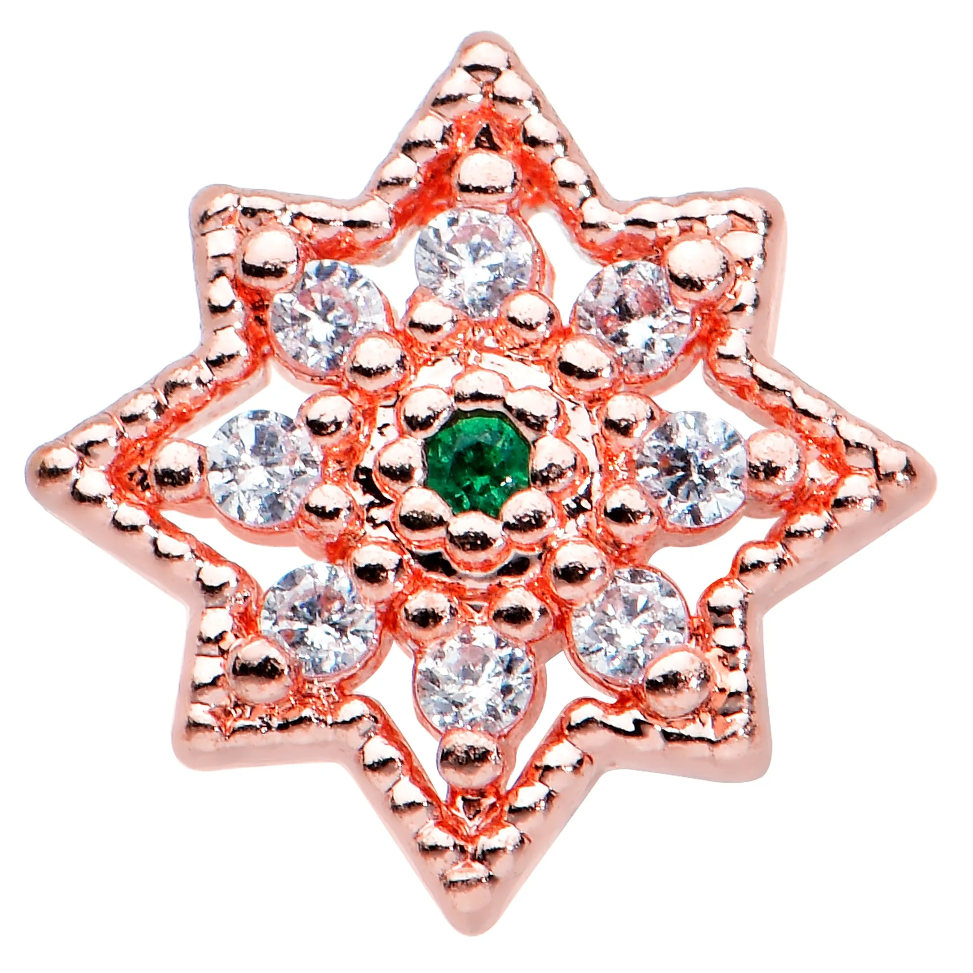 20 Gauge 1/4 Green Gem Rose Gold Tone Evening Star Nose Bone