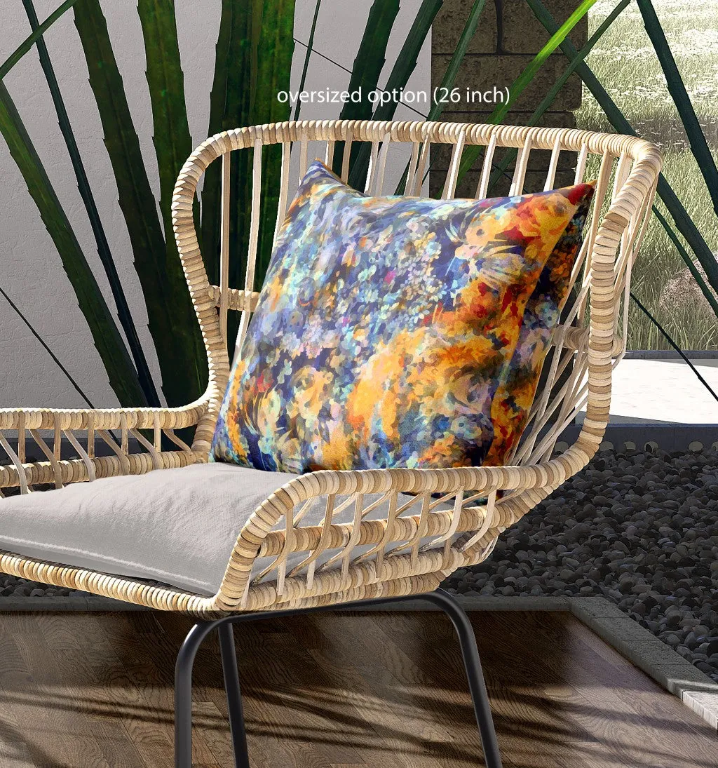20" Orange Indigo Springtime Indoor Outdoor Throw Pillow