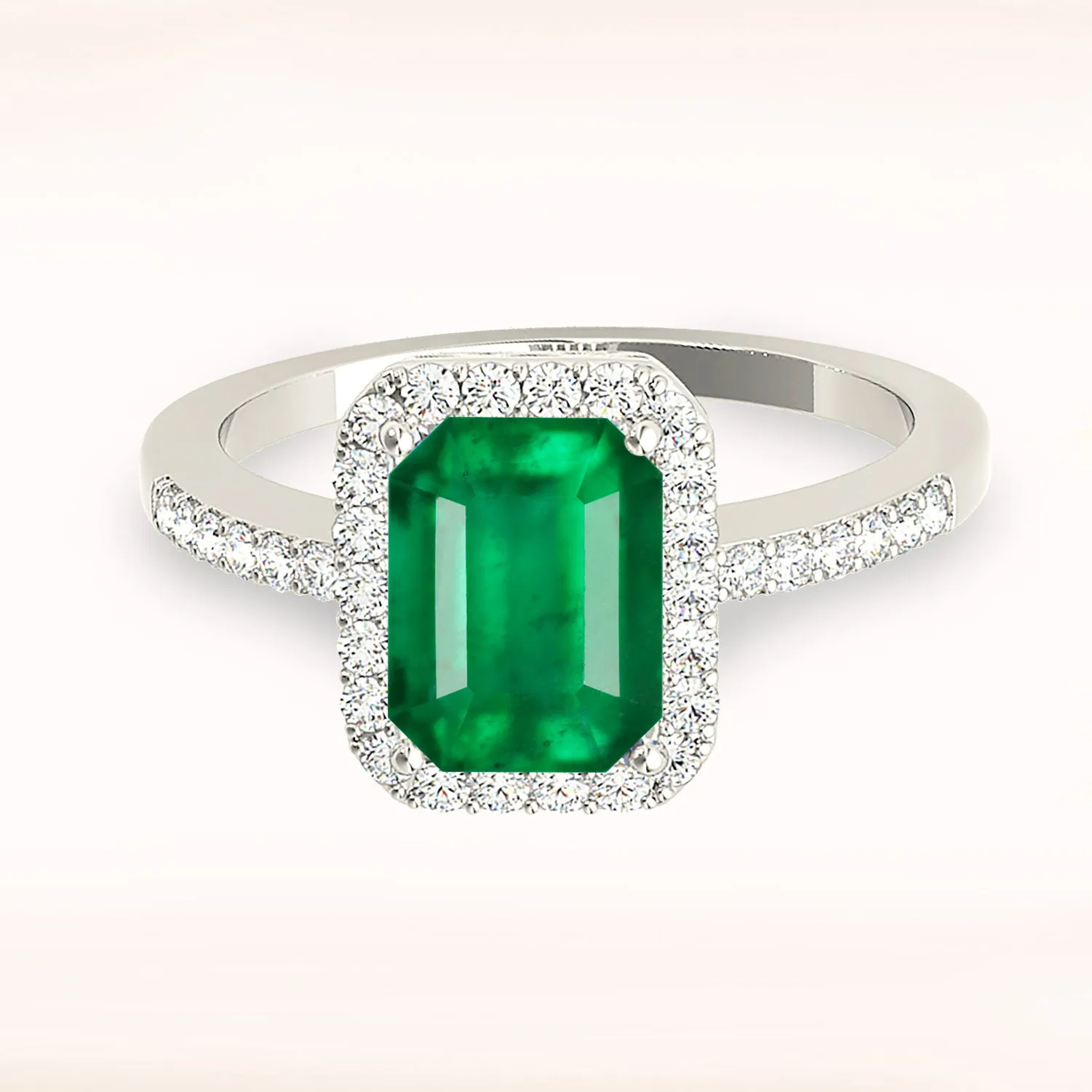2.15 ct. Genuine Emerald Ring With Halo and Diamond Thin Band
