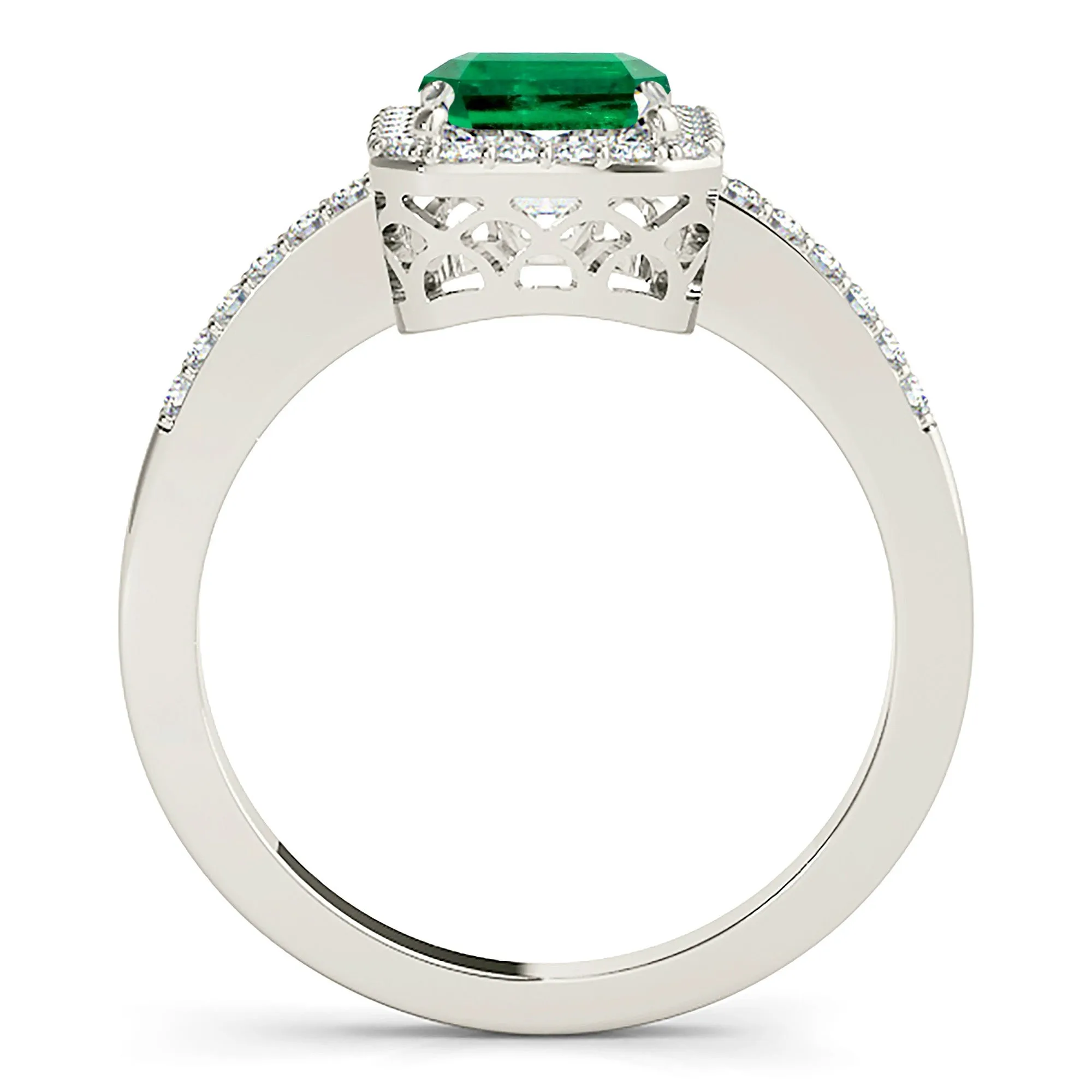 2.15 ct. Genuine Emerald Ring With Halo and Diamond Thin Band