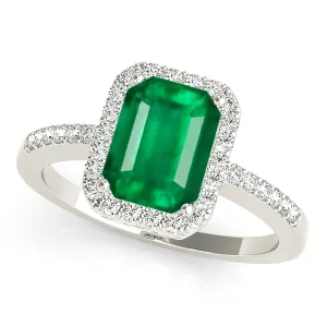 2.15 ct. Genuine Emerald Ring With Halo and Diamond Thin Band