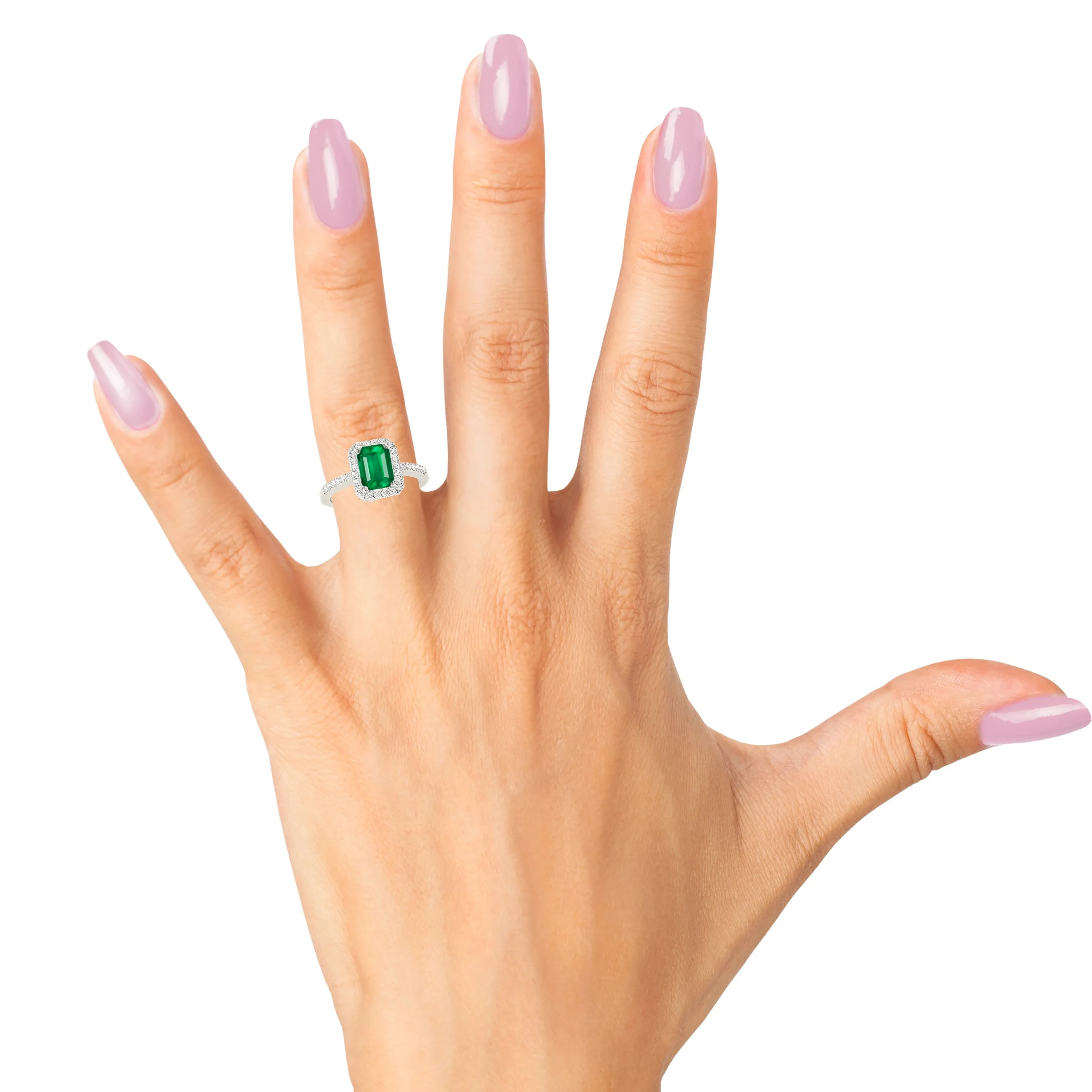 2.15 ct. Genuine Emerald Ring With Halo and Diamond Thin Band