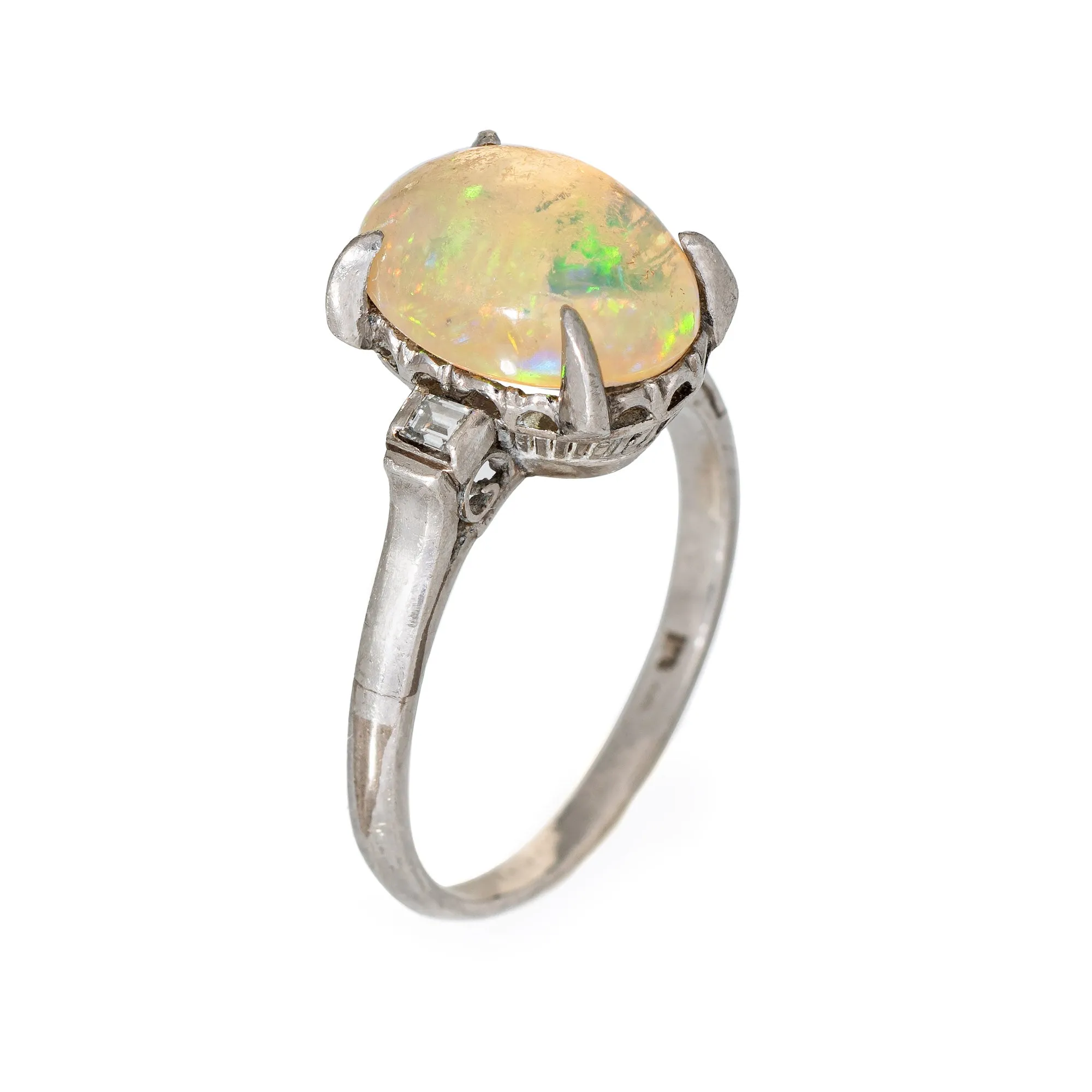 2.75ct Natural Jelly Opal Diamond Ring Platinum Estate Fine Jewelry Sz 6