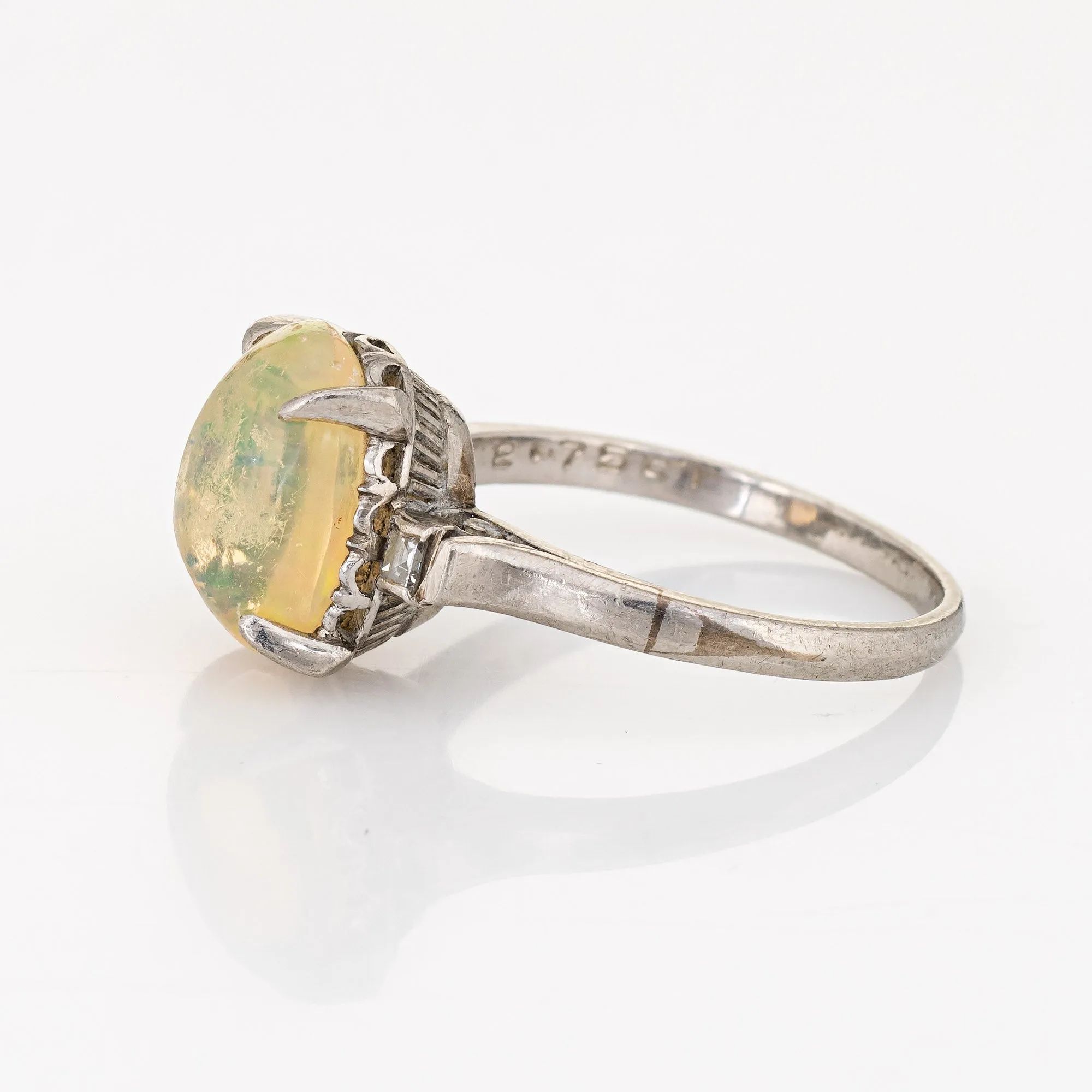2.75ct Natural Jelly Opal Diamond Ring Platinum Estate Fine Jewelry Sz 6