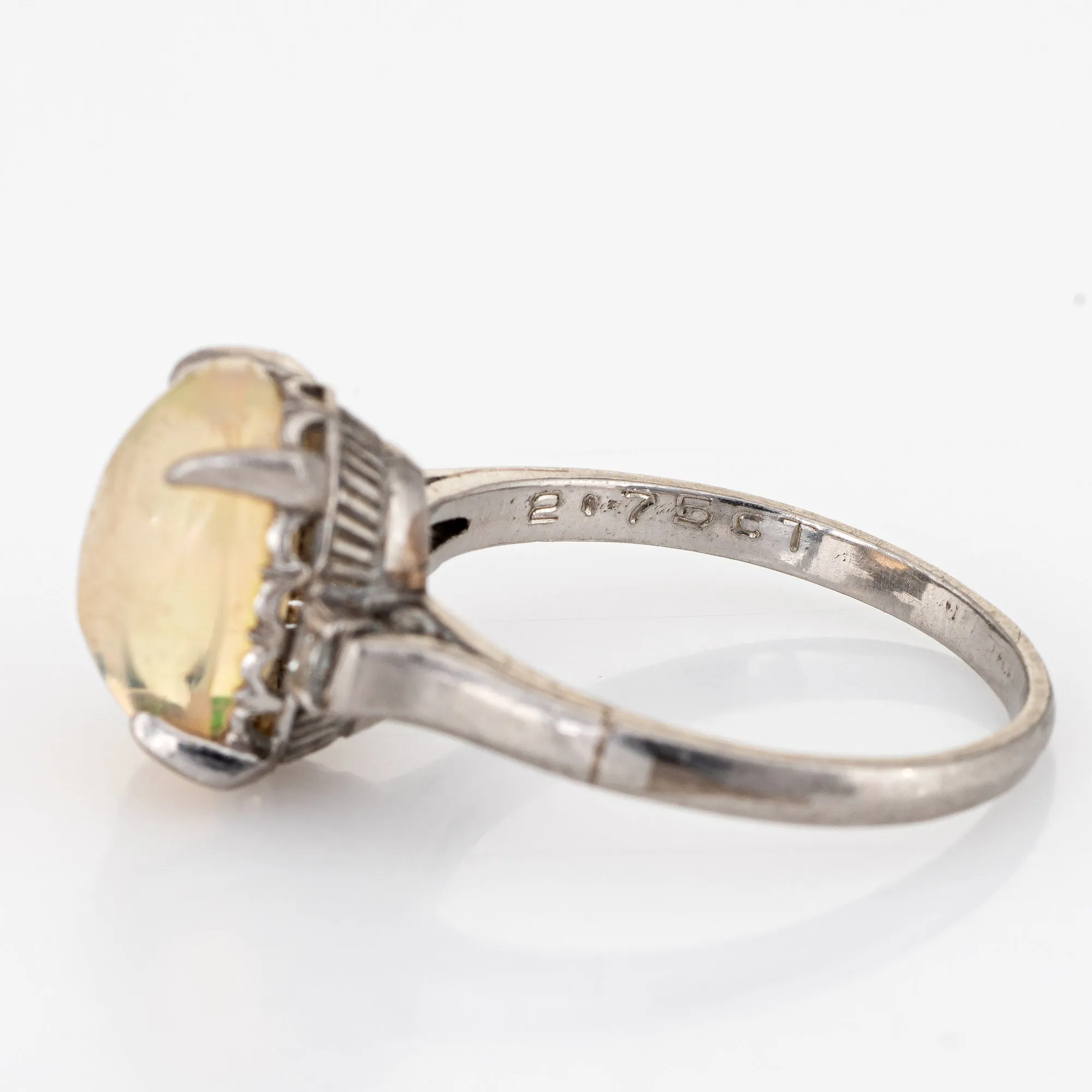 2.75ct Natural Jelly Opal Diamond Ring Platinum Estate Fine Jewelry Sz 6