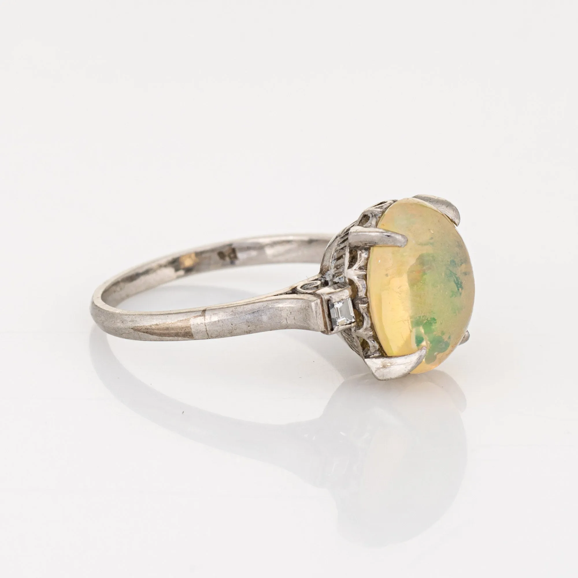 2.75ct Natural Jelly Opal Diamond Ring Platinum Estate Fine Jewelry Sz 6