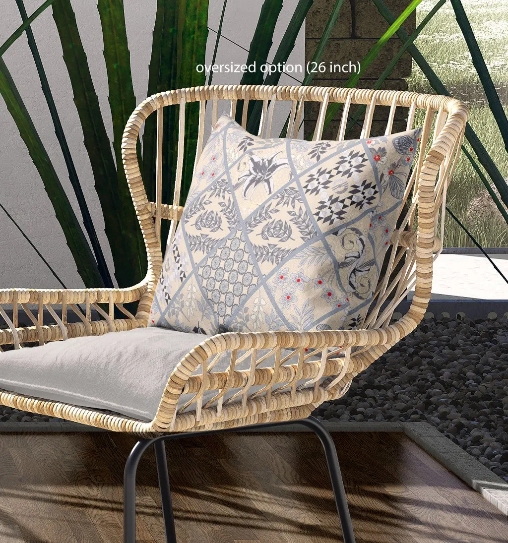 28” Cream Gray Patch Indoor Outdoor Throw Pillow