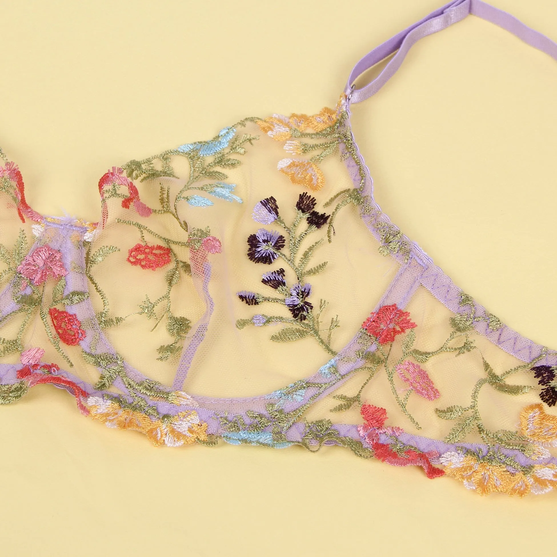 3-Piece Embroidered Floral Bikini Set with Garters by Scandals