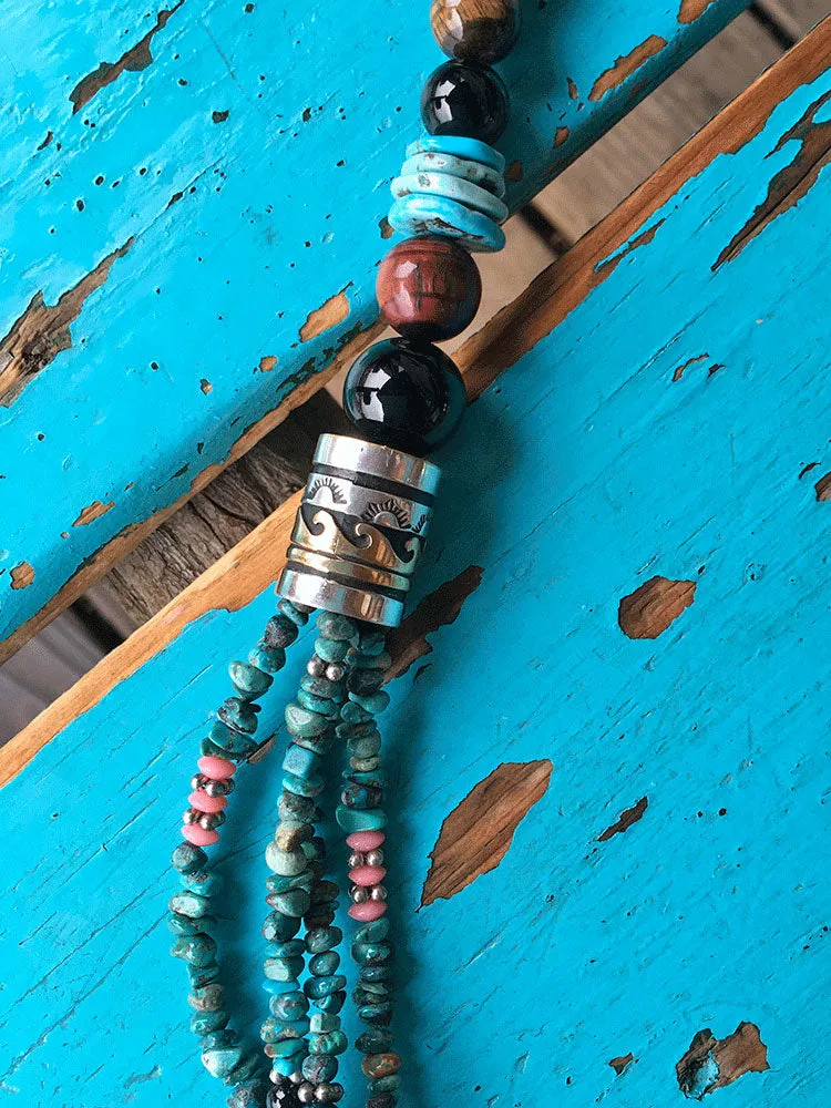 30" Tommy   Rosie Singer Necklace with Turquoise 4-strand Addition