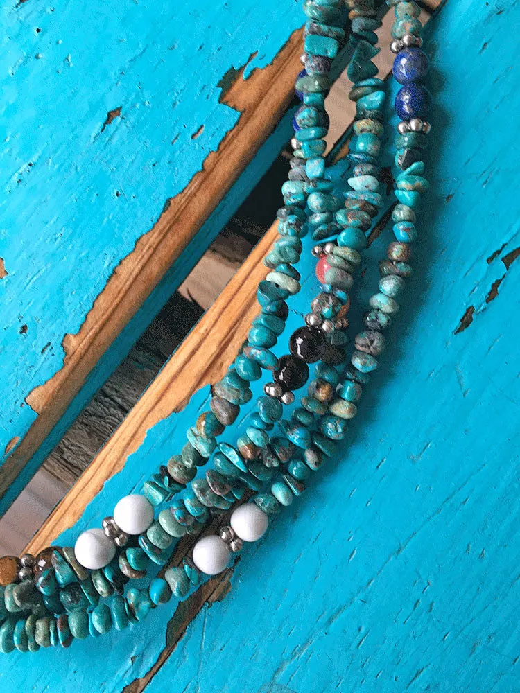 30" Tommy   Rosie Singer Necklace with Turquoise 4-strand Addition