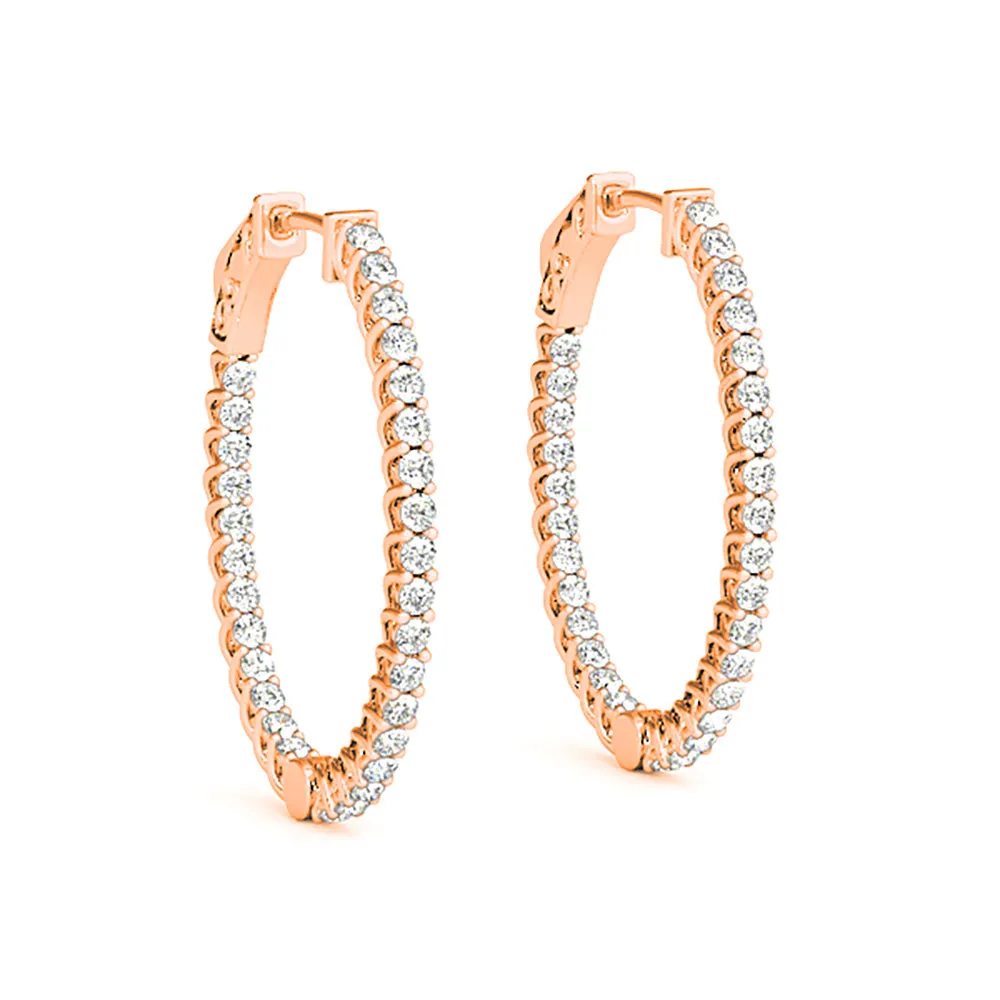 3.25 ctw Round Diamond Hoop Earrings Inside-Out Oval Shape