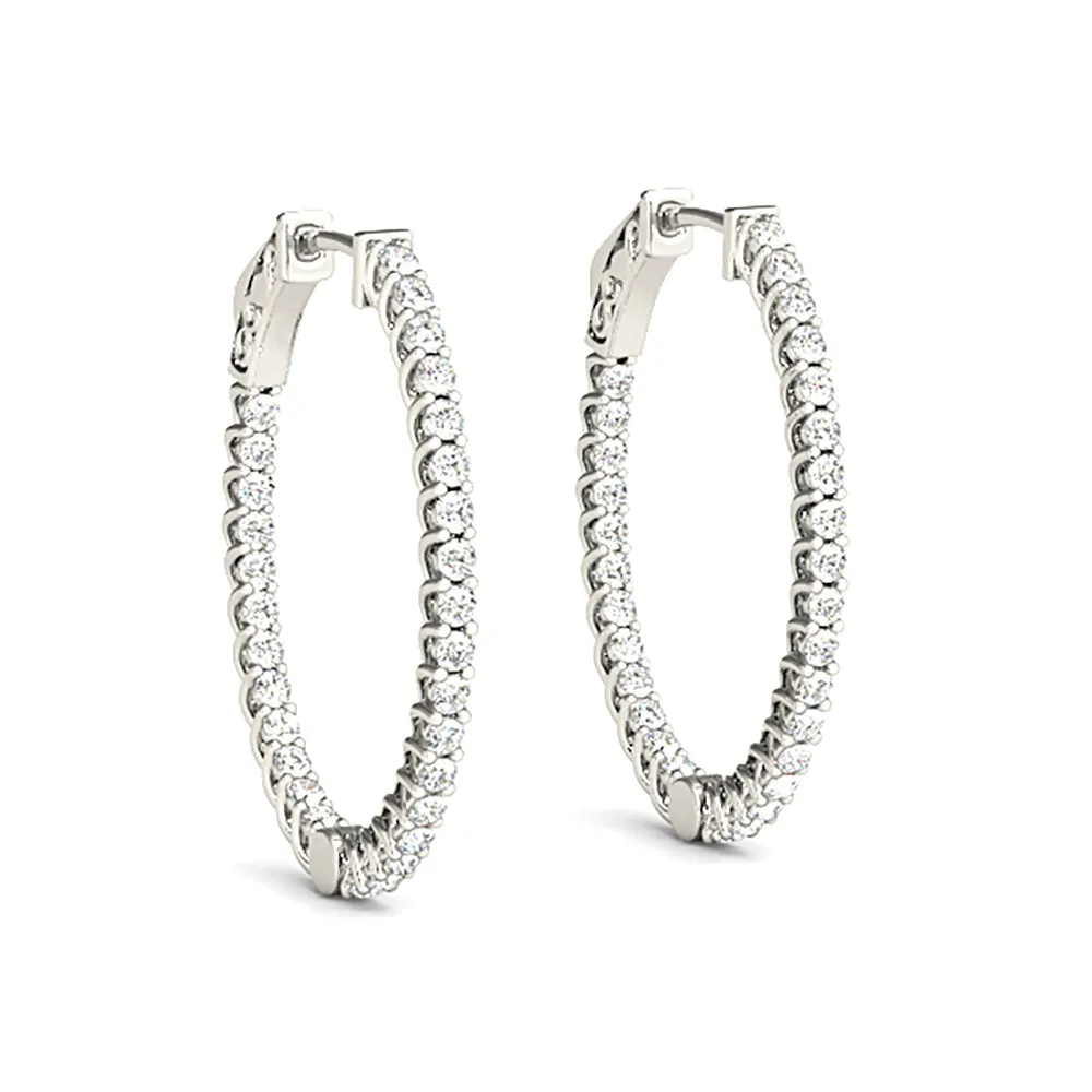 3.25 ctw Round Diamond Hoop Earrings Inside-Out Oval Shape
