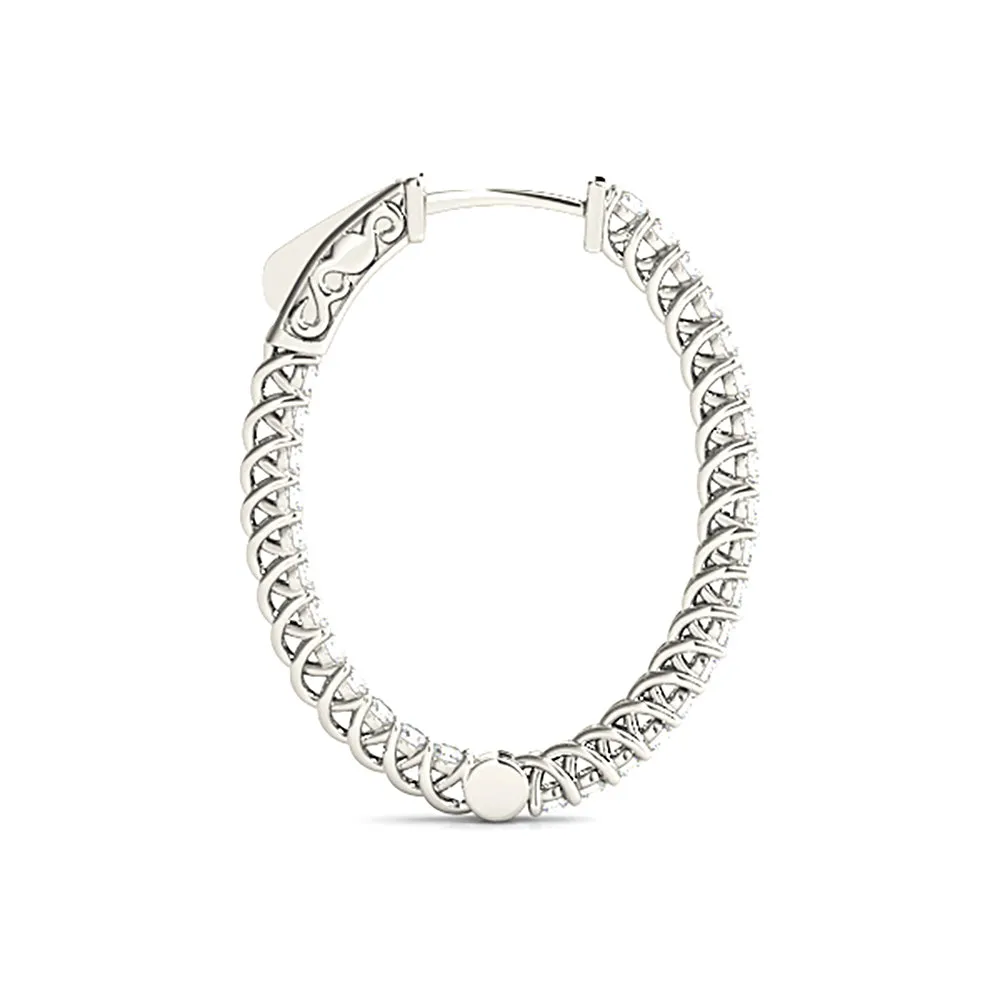 3.25 ctw Round Diamond Hoop Earrings Inside-Out Oval Shape