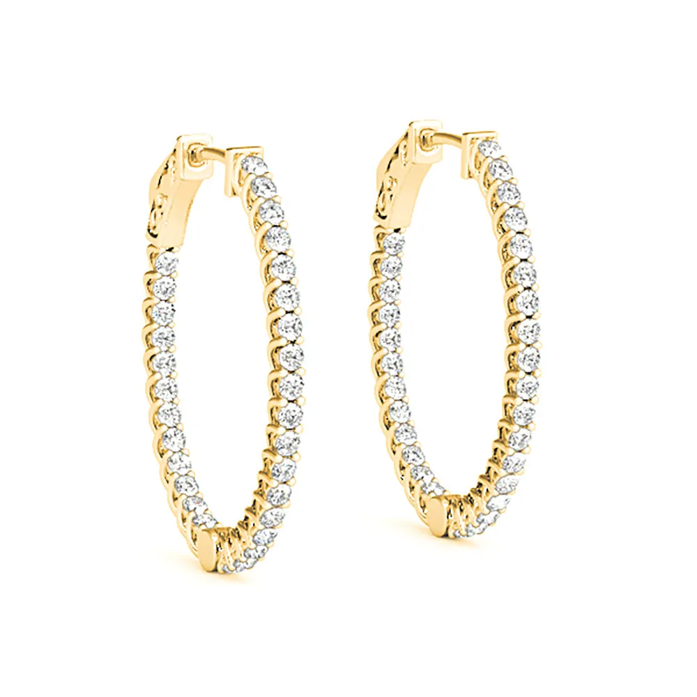 3.25 ctw Round Diamond Hoop Earrings Inside-Out Oval Shape