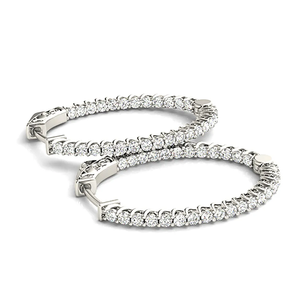 3.25 ctw Round Diamond Hoop Earrings Inside-Out Oval Shape