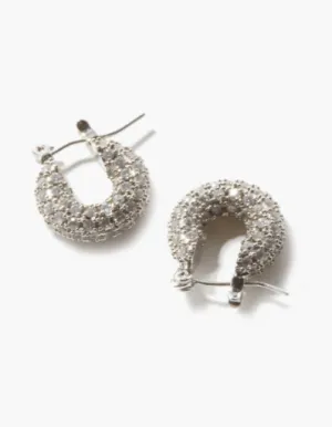 360 PAVÉ HUGGIE HOOP EARRINGS - RHODIUM