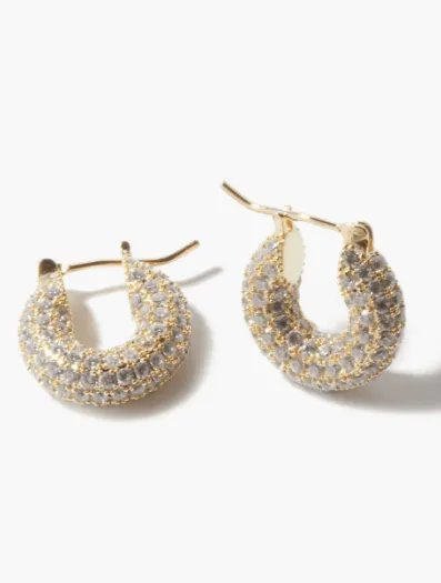 360 PAVÉ HUGGIE HOOP EARRINGS - RHODIUM