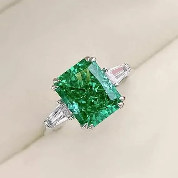 4.0ct Simulated Paraiba Tourmaline Radiant Cut Three-Stone Engagement Ring