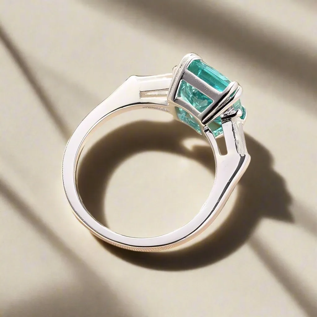 4.0ct Simulated Paraiba Tourmaline Radiant Cut Three-Stone Engagement Ring