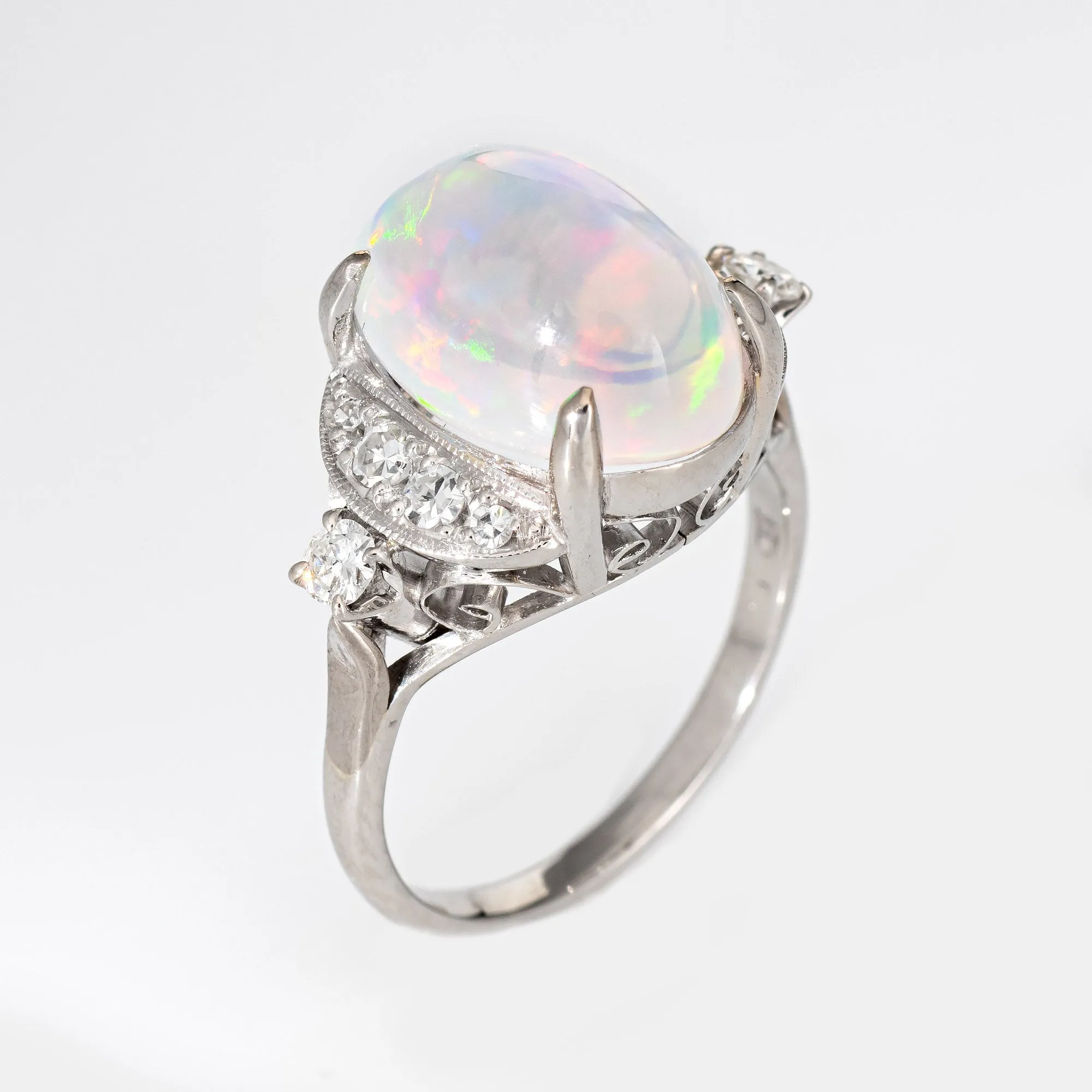 4.92ct Natural Jelly Opal Diamond Ring Platinum Estate Fine Jewelry Sz 5.75