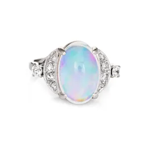 4.92ct Natural Jelly Opal Diamond Ring Platinum Estate Fine Jewelry Sz 5.75