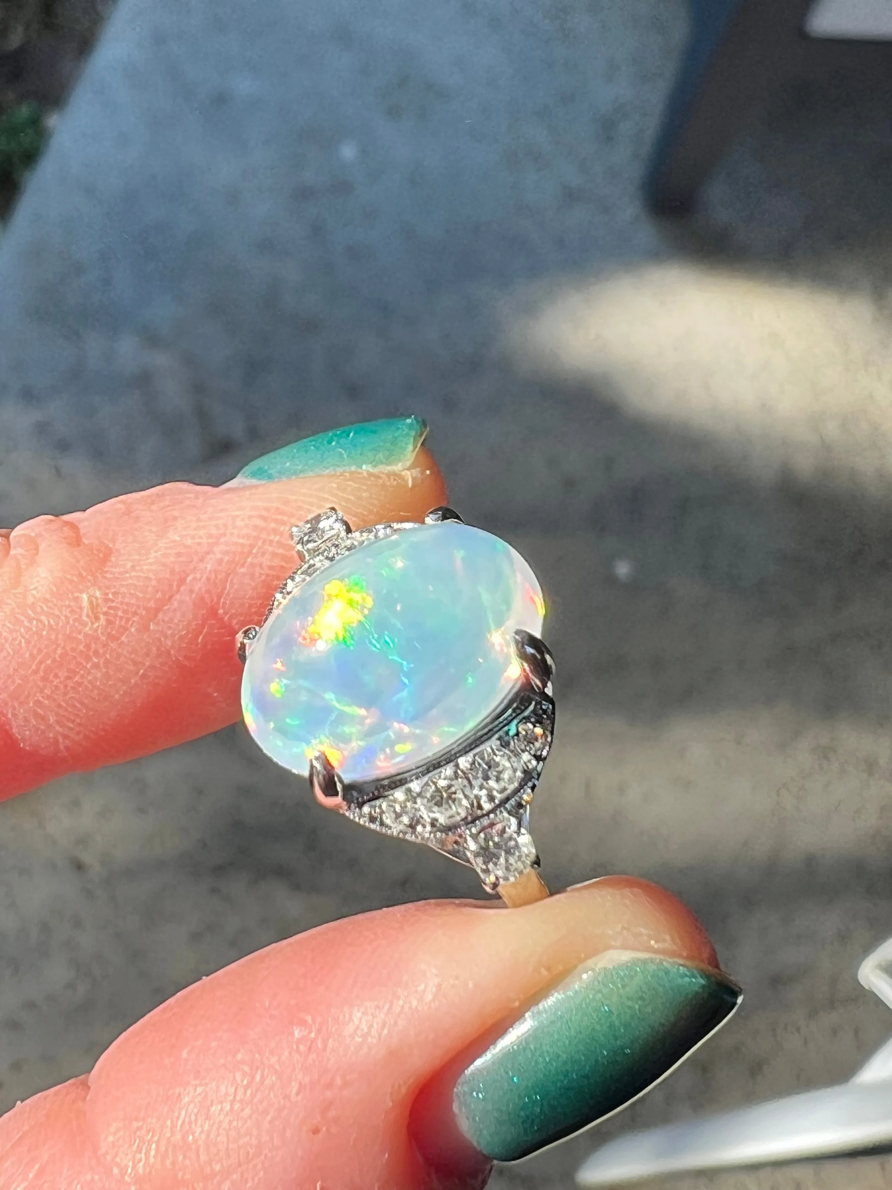 4.92ct Natural Jelly Opal Diamond Ring Platinum Estate Fine Jewelry Sz 5.75
