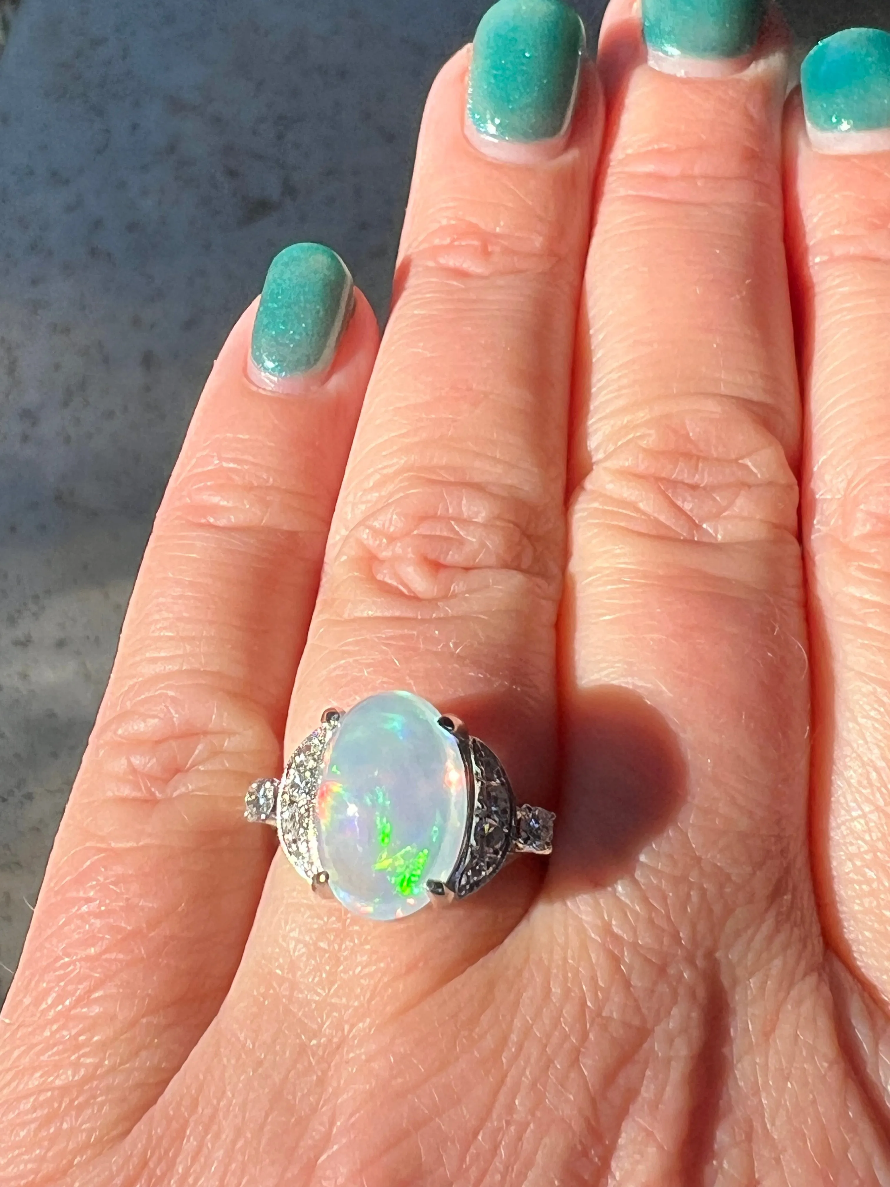 4.92ct Natural Jelly Opal Diamond Ring Platinum Estate Fine Jewelry Sz 5.75