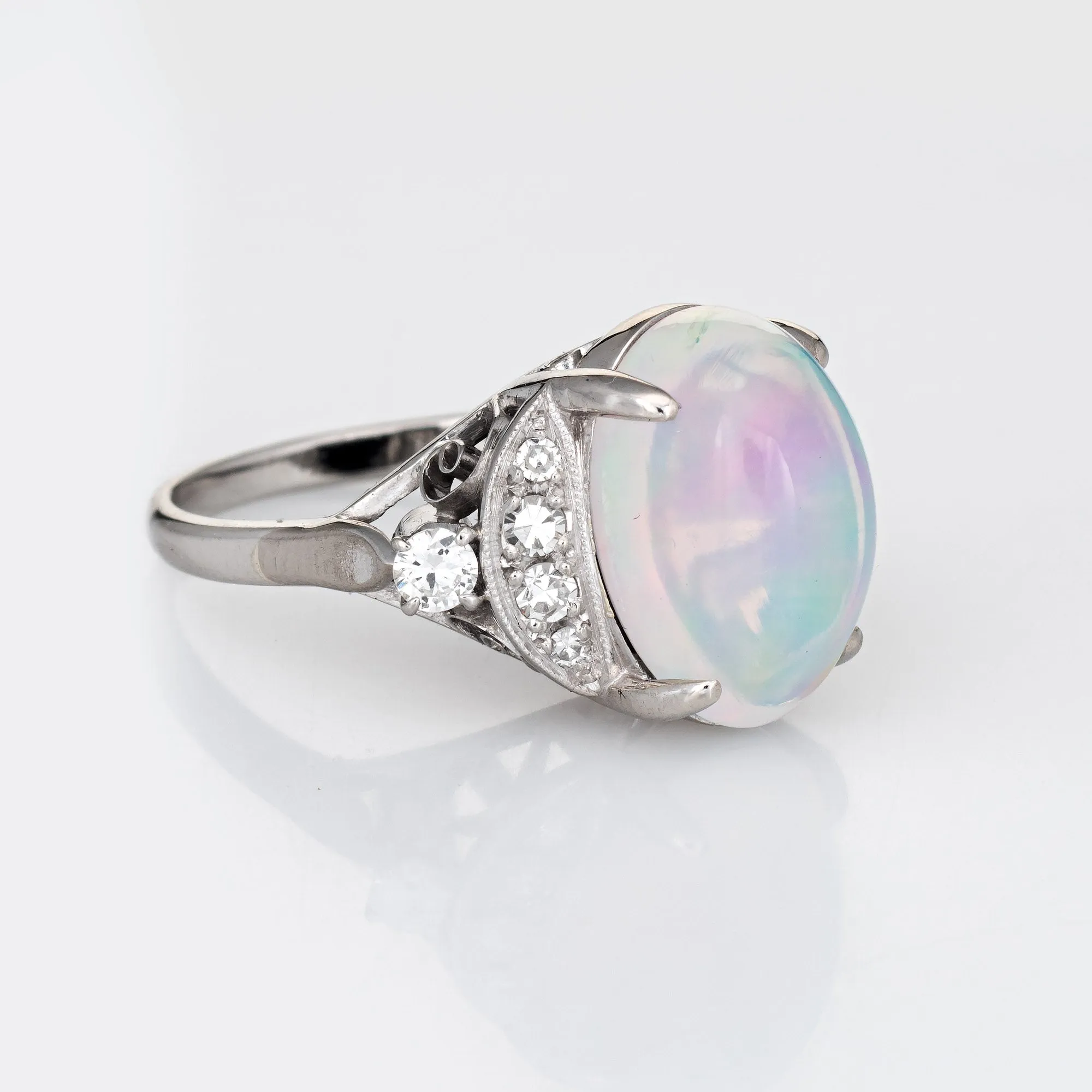 4.92ct Natural Jelly Opal Diamond Ring Platinum Estate Fine Jewelry Sz 5.75