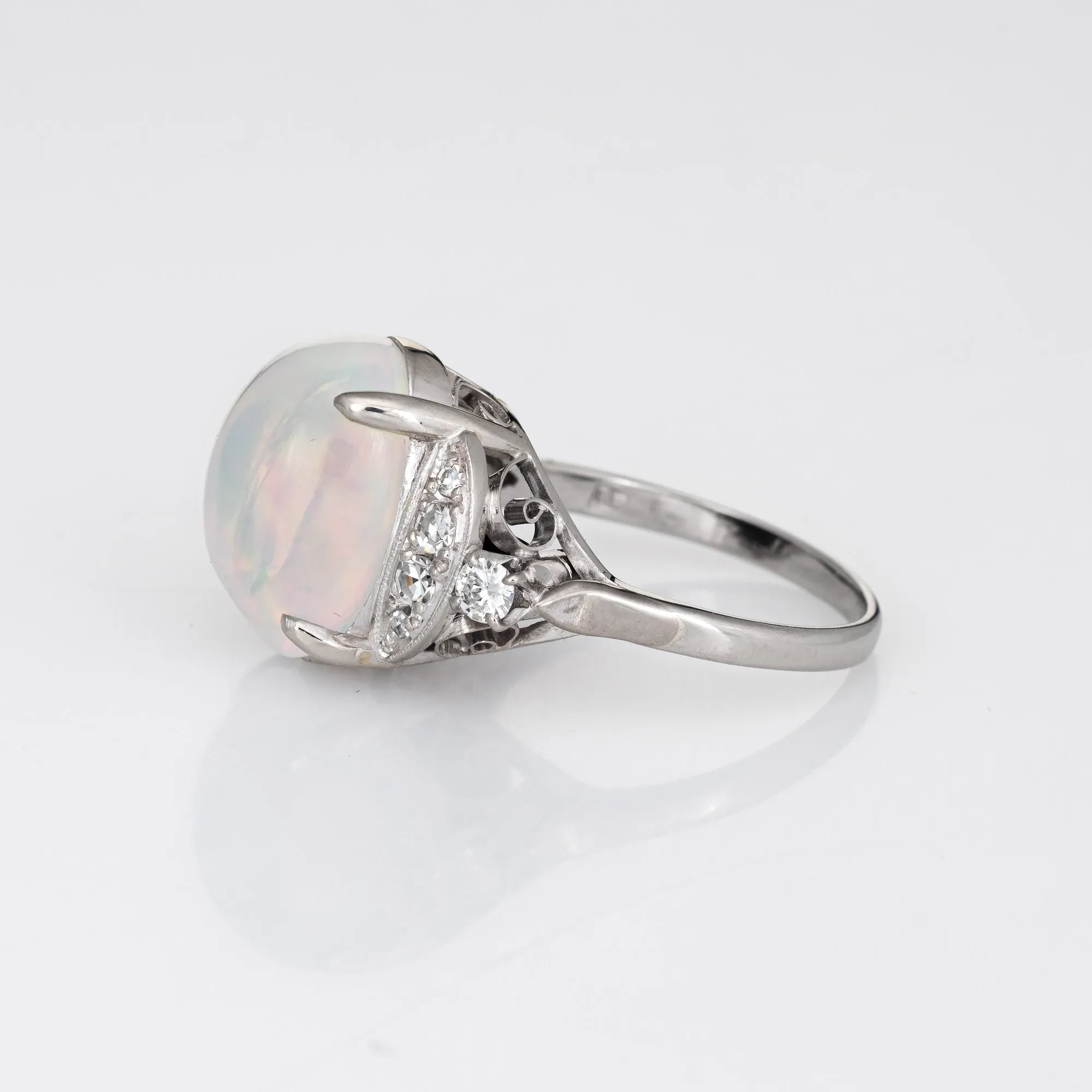 4.92ct Natural Jelly Opal Diamond Ring Platinum Estate Fine Jewelry Sz 5.75