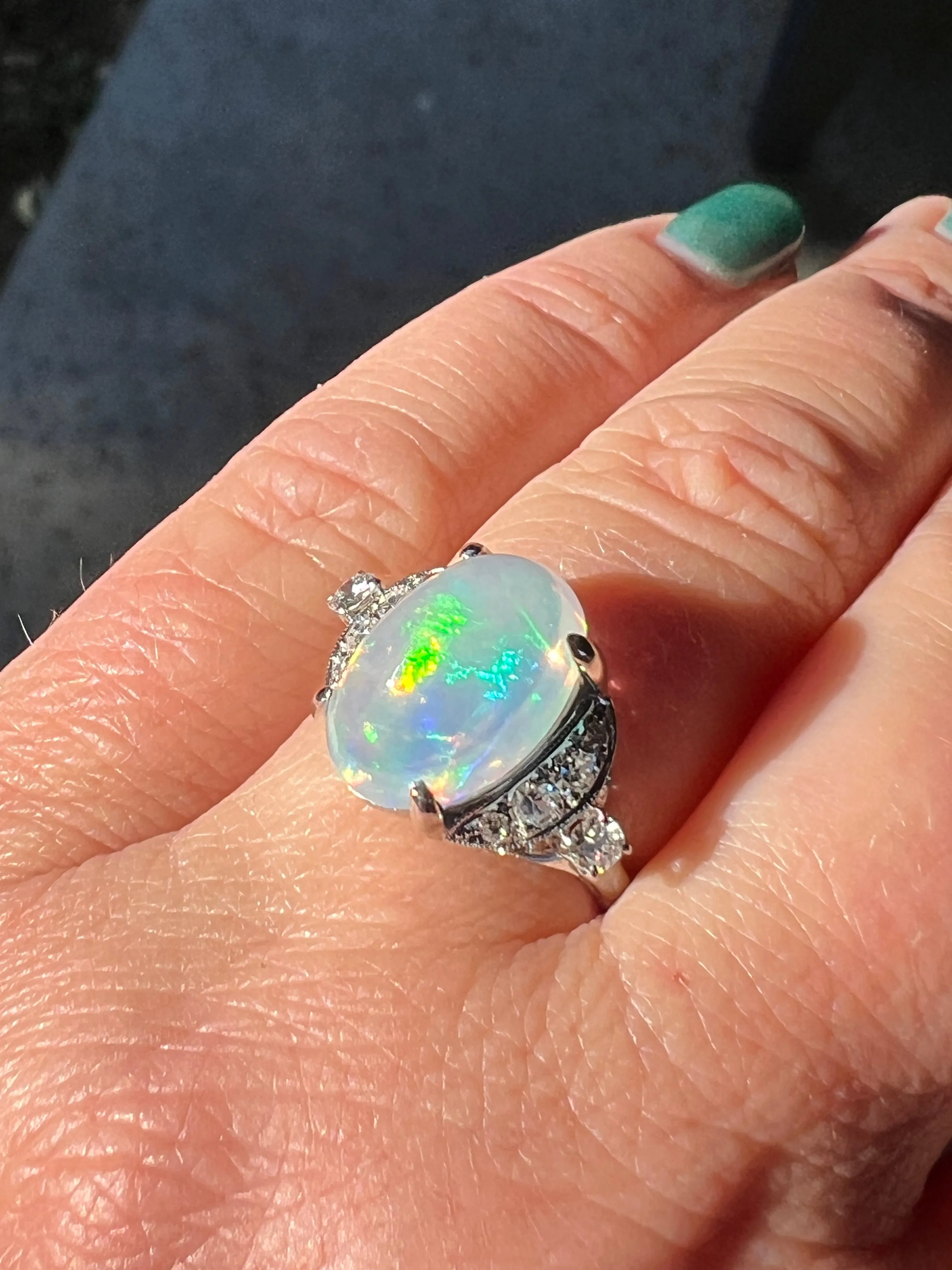 4.92ct Natural Jelly Opal Diamond Ring Platinum Estate Fine Jewelry Sz 5.75