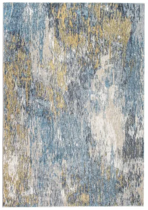 6’ x 9’ Blue Gold Abstract Painting Modern Area Rug
