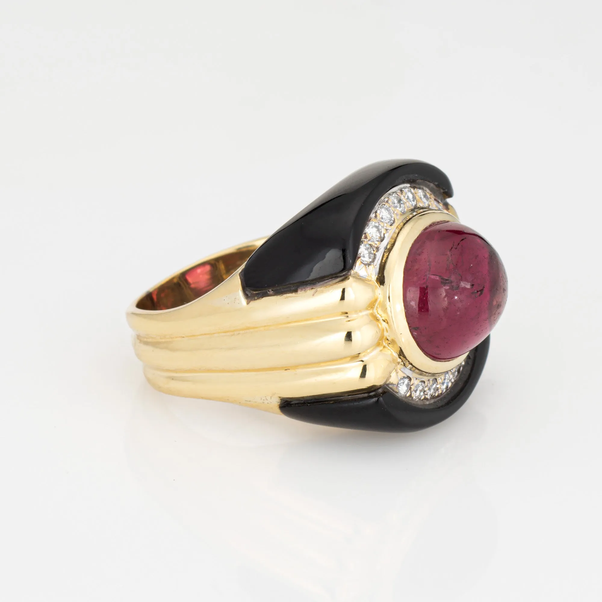 80s Pink Tourmaline Onyx Diamond Ring Sz 7.5 Vintage 18k Gold Fine Jewelry