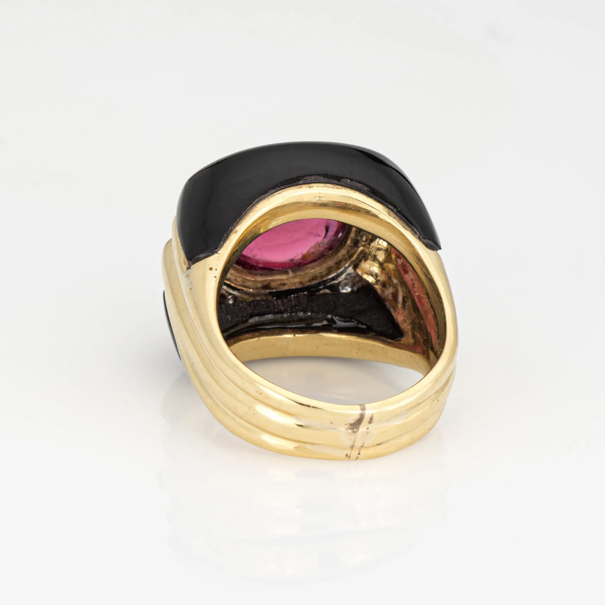 80s Pink Tourmaline Onyx Diamond Ring Sz 7.5 Vintage 18k Gold Fine Jewelry