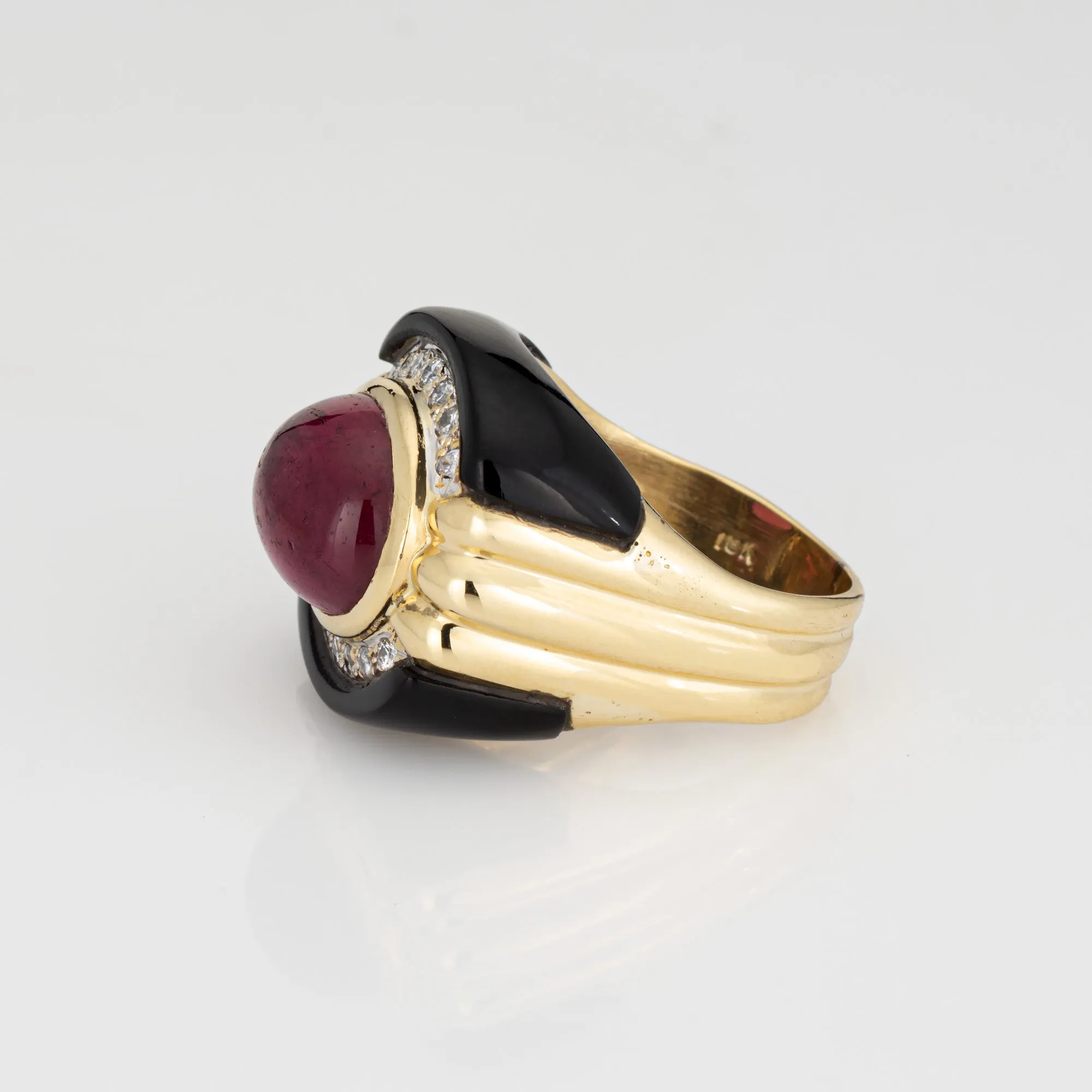80s Pink Tourmaline Onyx Diamond Ring Sz 7.5 Vintage 18k Gold Fine Jewelry